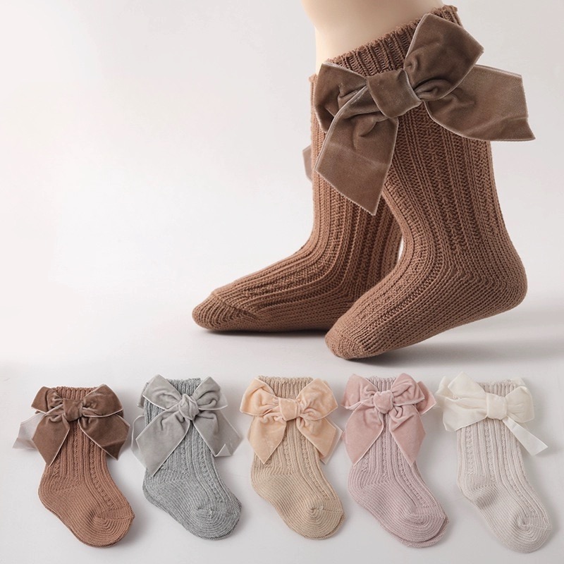Cute sweet bow baby double needle cotton socks