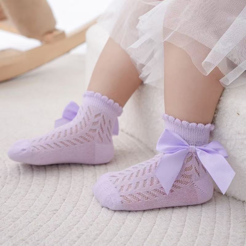 Cute sweet bow baby eyelet cotton summer socks